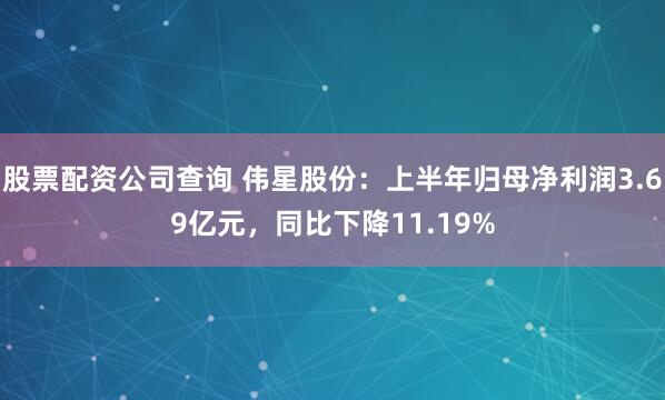 股票配资公司查询 伟星股份：上半年归母净利润3.69亿元，同比下降11.19%
